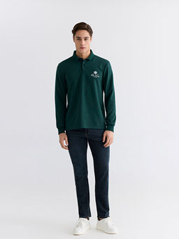 Polo Yaka Bask?l? Erkek Sweatshirt
