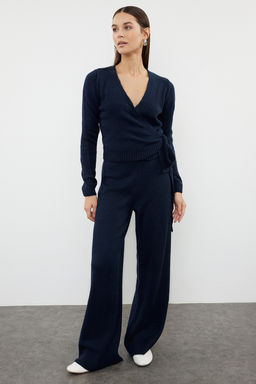 Petrol Crop Genis Kal?p Kruvaze Baglama Detayl? Triko Alt-Ust Tak?m TWOAW24AU00016