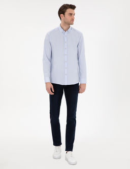 A__k Mavi Slim Fit Oxford G_mlek Uzunkol