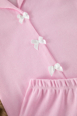 Trendyolmilla Pembe Kurdele/Fiyonk Detayl? Waffle Kumas Sortlu Orme Pijama Tak?m? THMSS25PT00014  фото 15