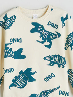 Bisiklet Yaka Dinozor Bask?l? Erkek ?ocuk Sweatshirt