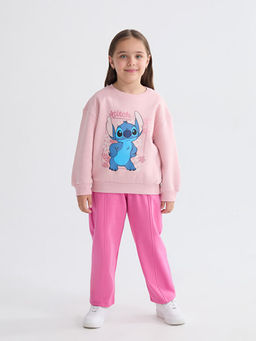 Bisiklet Yaka Stitch Bask?l? K?z ?ocuk Sweatshirt