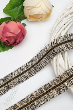 Тесьма отделочная 3 см*5 ярд Бахрома с люрексом (SF-2461) черный/белый