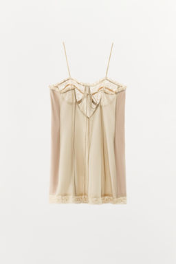 VESTIDO MINI COMBINADO AROS ENCAJE / Crudo / Beige - Zara фото 5