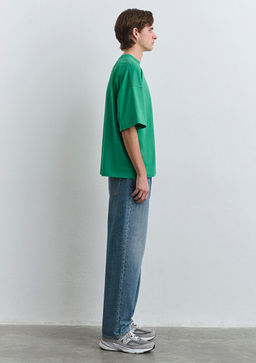 Bisiklet Yaka Yesil Basic Tisort - Mavi фото 4