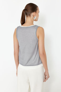 Gri Cift Kat Triko Ince Bluz TWOSS24BZ00599 - Trendyolmilla фото 6