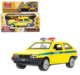 Технопарк. Модель "Ваз-2108 Спутник. Милиция" 12 см, металл, св-зв, двери, кор. арт.2108-12-SLPOL-YE