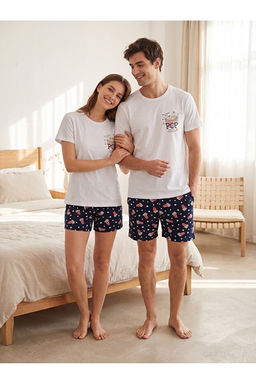 Unisex Beyaz Regular Fit Popcorn Bask_l_ Pamuklu Pijama Tak_m_ TMNSS26PT00014