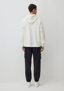 Kapusonlu Beyaz Basic Sweatshirt - Mavi фото 4