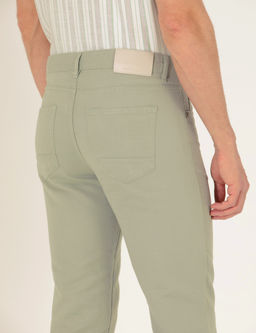 A__k Ye_il Slim Fit Keten Kar___ml_ Kanvas Pantolon
