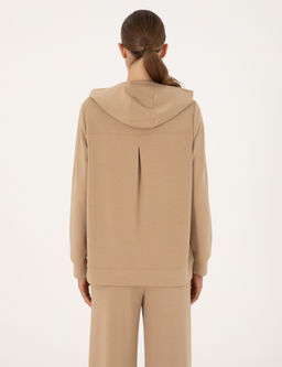 Bej Oversize Modal Kar___ml_ Kap__onlu Sweatshirt