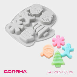 Форма для выпечки новогодняя Доляна Новогодняя варежка, силикон, 6 ячеек, 24?20.5?2.5 см, серая