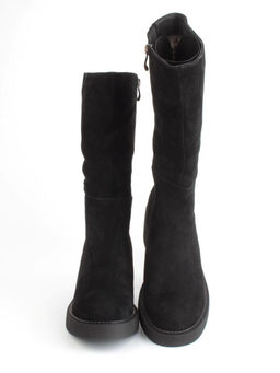 02-FI908-2M BLACK Сапоги зимние женские (натуральная замша, натуральный мех)