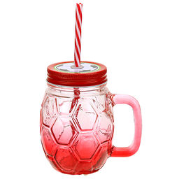 Кружка стеклянная Футбол 450мл, д6,2см h12см, д/основания 5,2см, с трубочкой, цветное стекло-микс, металлическая, цветная, винтовая крышка с отверстием для трубочки (Китай) - Домашняя мода фото 3