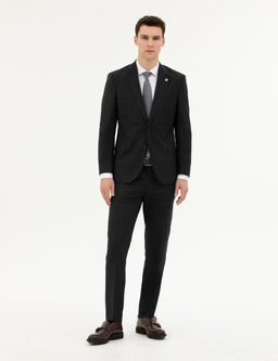 Siyah Slim Fit %100 Y_n Ekose Tak_m Elbise