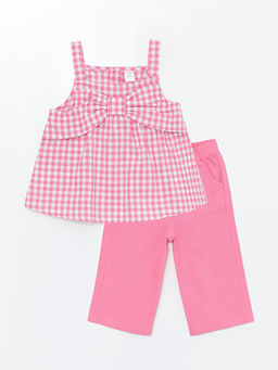 Kare Yaka Ask?l? K?z Bebek Bluz ve Pantolon 2li Tak?m