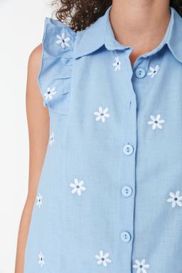 Mavi Cicek Nak?sl? F?rf?r Detayl? Dokuma Gomlek TWOSS22GO0240