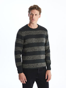 Bisiklet Yaka Uzun Kollu ?izgili Erkek Triko Kazak