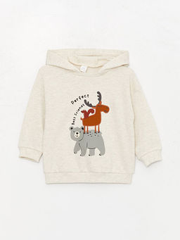 Kap??onlu Uzun Kollu Bask?l? Erkek Bebek Sweatshirt ve E?ofman Alt 2li Tak?m - Waikiki фото 2