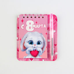 Цена за 2 шт. Блокнот и мини ручка С 8 Марта. Зайка