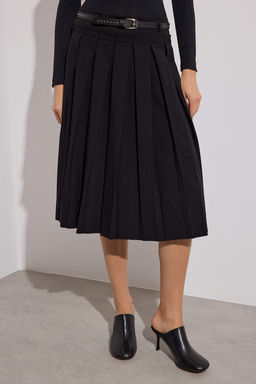 Siyah Limited Edition Pilili Kemerli Midi Etek TWOAW26ET00062 - Trendyolmilla фото 2