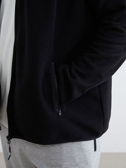 Standart Kal?p Dik Yaka Polar Erkek Fermuarl? Sweatshirt