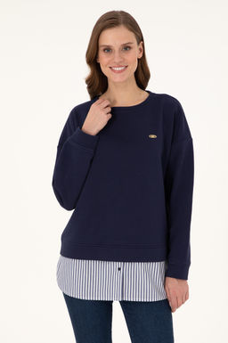 Kad_n Lacivert G_mlek Detayl_ Bisiklet Yaka Sweatshirt