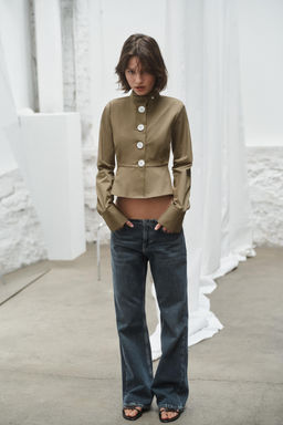 CAMISA POPEL?N BOTONES / Khaki oscuro