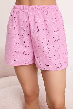 Trendyolmilla Mavi %100 Pamuklu Cicekli Astarl? Kendinden Desenli Sortlu Dokuma Pijama Tak?m? THMSS24PT00075  фото 19