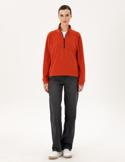 Kiremit Comfort Fit Fermuarl_ Polar Sweatshirt