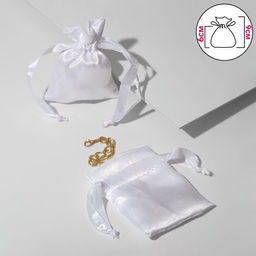 Цена за 50 шт. Мешочек подарочный атласный с лентой, 7 х 9см, цвет белый