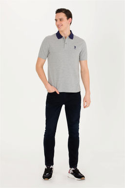 U. S. Polo Assn Мужская серая меланжевая футболка с воротником-поло - U.s. polo assn фото 9