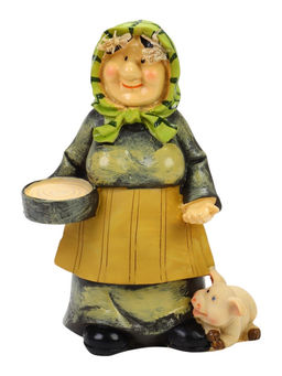 Садовая фигура из полистоуна «Бабушка с поросенком», 12×11×21 см