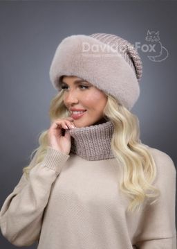 Шапка Ника трикотаж экомех бежевая