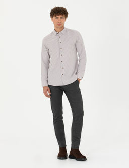 Antrasit Slim Fit _izgili Beli Lastikli Ba_c_kl_ Kanvas Pantolon