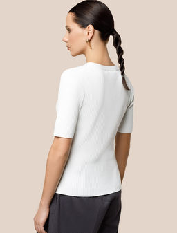 Джемпер Vilatte из вискозы с нейлоном V-вырез белый  фото 4