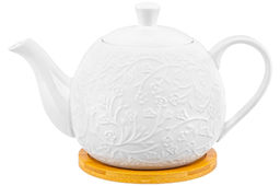 Чайник 900 мл 22,5*13*14 см Веточки-цветочки на деревянной подставке