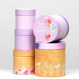 Набор круглых коробок 5 в 1 Цветы 2, 23 х 23 х 25 - 15 х 15 х 15 см