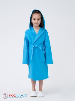 Детский вафельный халат с капюшоном бирюзовый В-07 (14)
