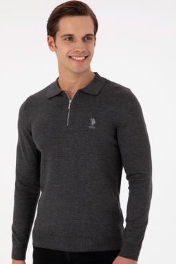 Erkek Slim Fit Yar_m Fermuarl_ Antrasit Melanj Basic Kazak - U.s. polo assn фото 3