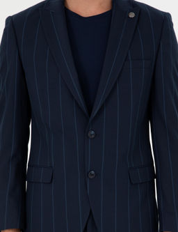 Lacivert Ex. Slim Fit _izgili Tak_m Elbise