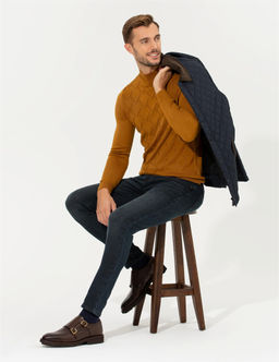 Kahverengi Slim Fit Bal_k__ Yaka Triko Kazak