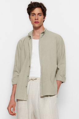 Bej Unisex Regular Fit %100 Pamuklu Keten Gorunumlu Gomlek TMNSS23GO00099