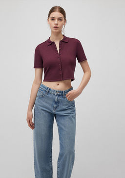 Bordo Crop Polo Tisort