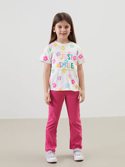 Bisiklet Yaka ?i?ekli K?z ?ocuk Ti??rt