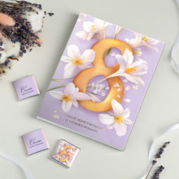 Набор 12 шоколадок "8 марта (сиреневый с золотой цифрой)"