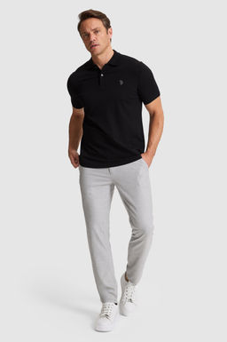 Erkek Siyah Regular Fit Polo Yaka Basic Ti__rt