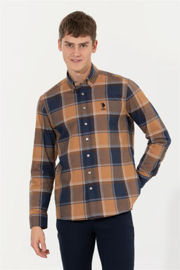 U. S. Polo Assn Мужская рубашка светло-коричневого цвета в клетку - U.s. polo assn фото 7