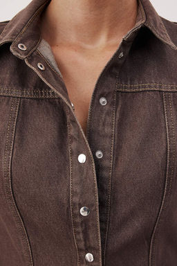 Kahverengi Duz K?sa / Mini Denim Elbise TWOAW26EL00344 - Trendyolmilla фото 3