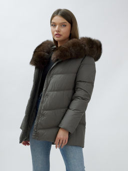 с МЕХОМ ПЕСЕЦ ПРЕМИУМ класса Полупальто зимние темно-серого цвета - Mtforce фото 8